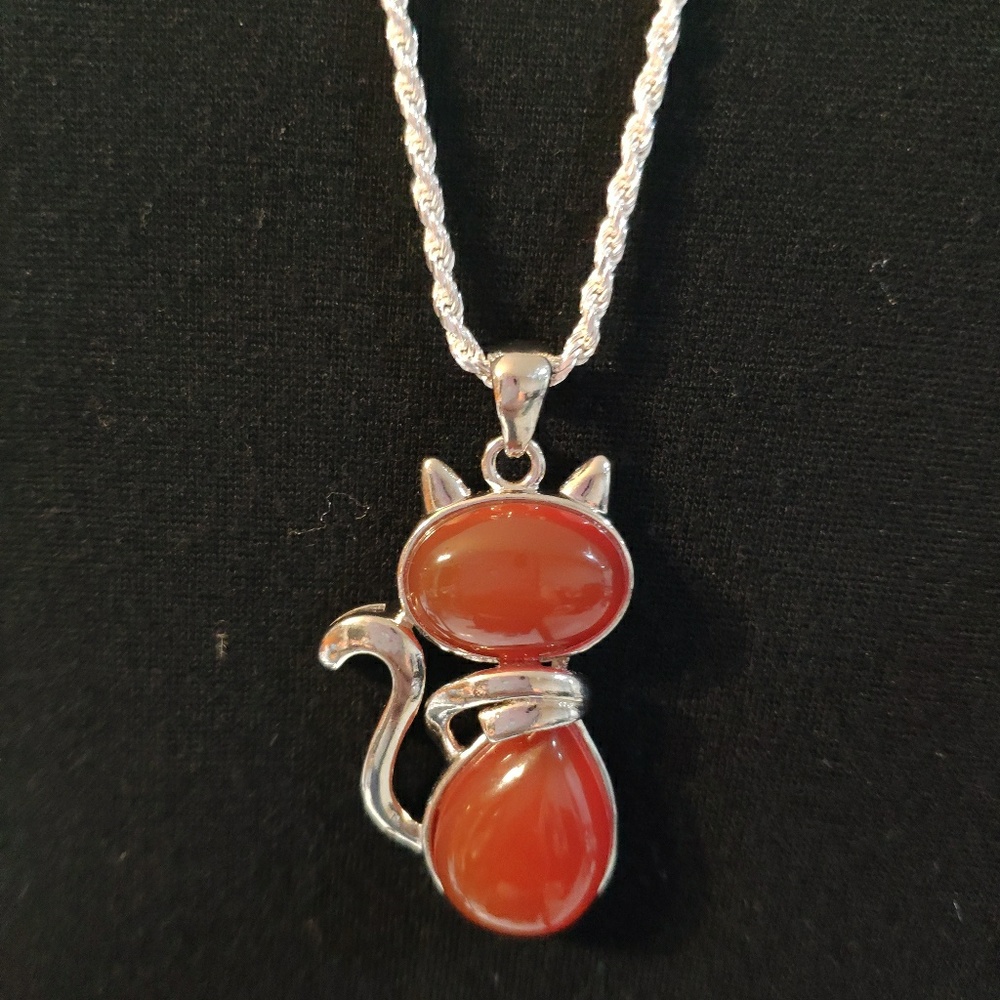 Natural agate stone pendant+silver long chain